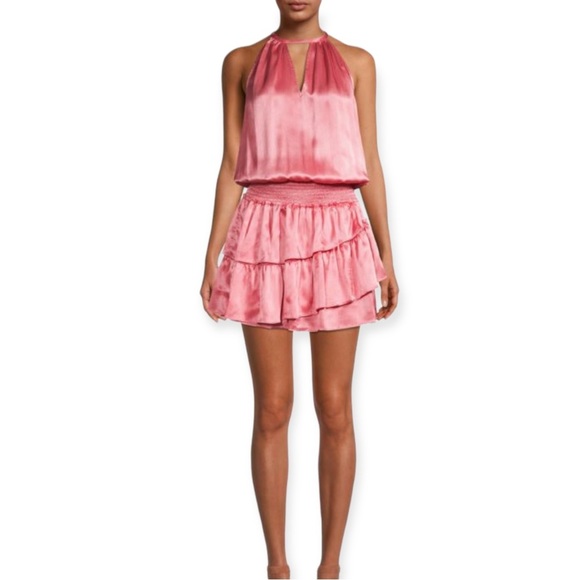 Ramy Brook Dresses & Skirts - Ramy Brook Satin Paris Mini Smocked Halter Dress Rose Pink